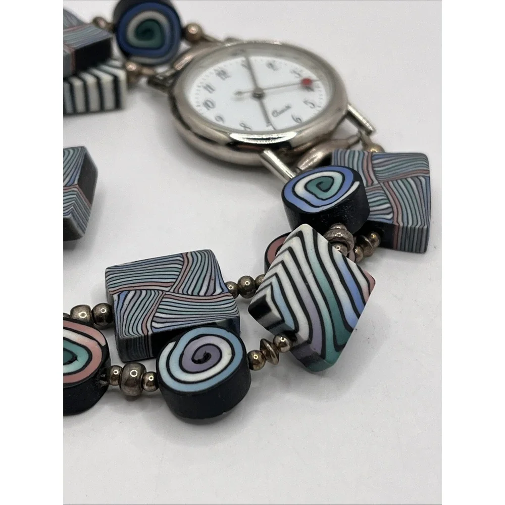 Artisan Polymer Clay Beaded Stretch Band‎ Women's Quartz Watch- New Battery